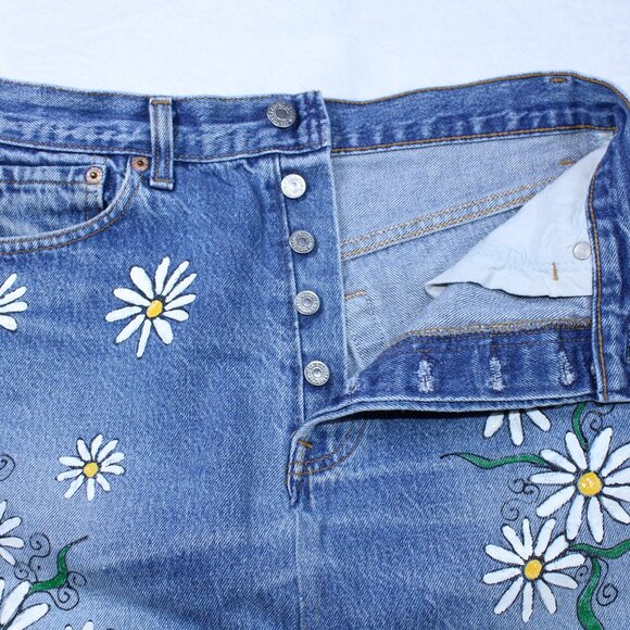 Levi's Customized Skirt Daisy Painted Jeans - Picture 4 of 10